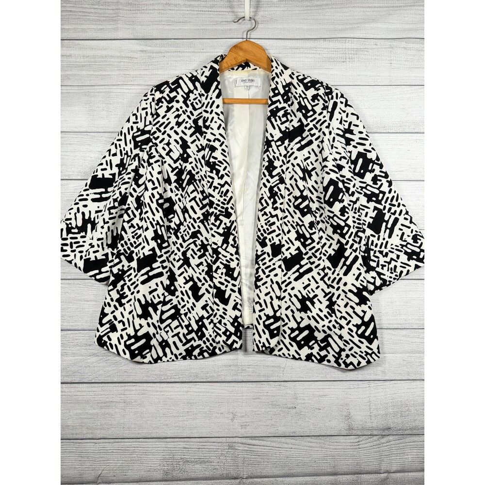 Jones Studio Separates Womens 16W Black White Abstract Print Blazer Jacket 4097